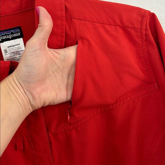 Patagonia Orange Women’s Short Sleeve Sol Patrol Shirt Rip Stop Snap down 30 UPF - Picture 5 of 13